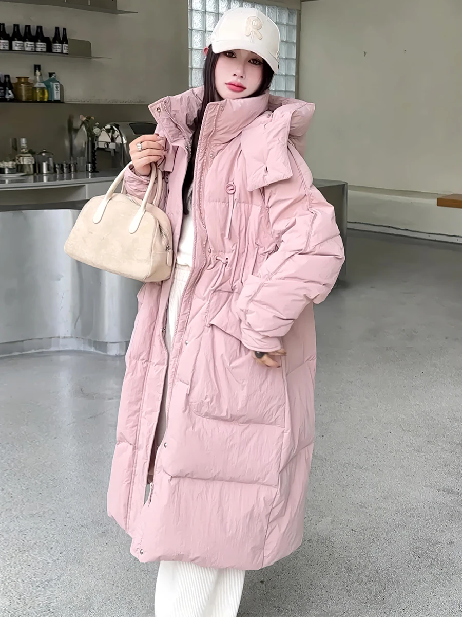 Cappotto Lungo Bianco Invernale 2025 alla Moda per Donna, Giacca Imbottita Antifreddo con Cappuccio, Capospalla Elegante e Caldo per il Pendolarismo