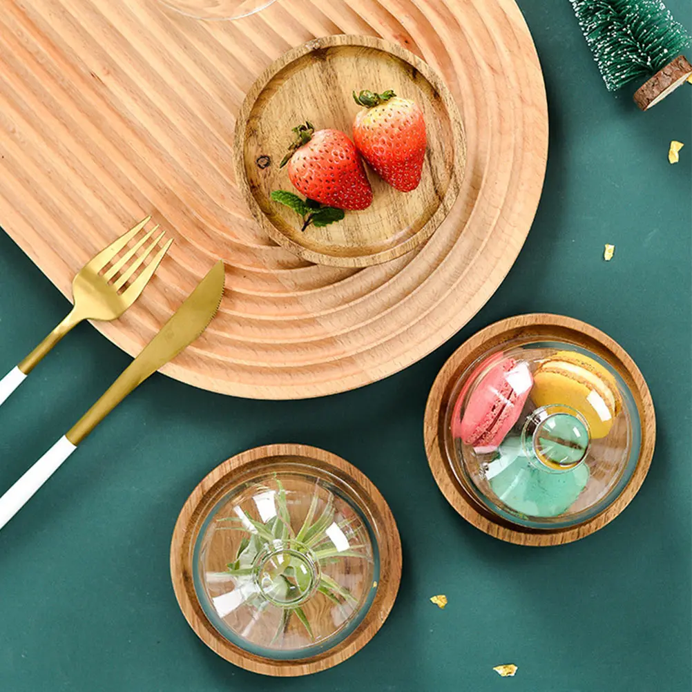 

1Set Wooden Dessert Tray Unique Design Cake Plate Cover Set Practical Storage Tray for Cafe Hotel Cake Plate Lid Kit