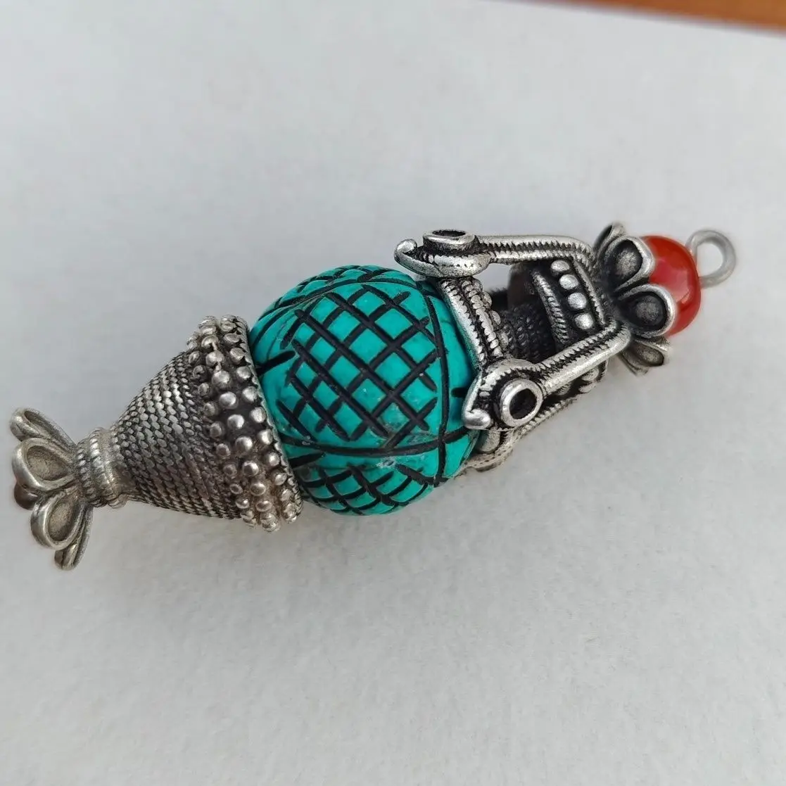 China ethnic Tibetan silver inlaid with red agate diy earrings