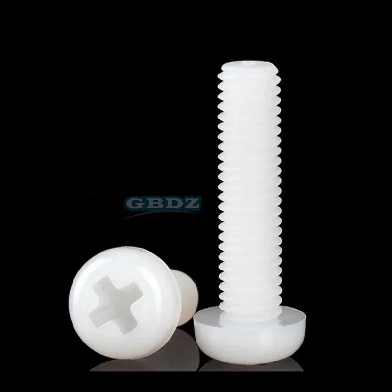 Viti a testa tonda a croce in nylon bianco da 100 pezzi M2/M2.5/M3 Accessori per attrezzature anticorrosione ad alta resistenza
