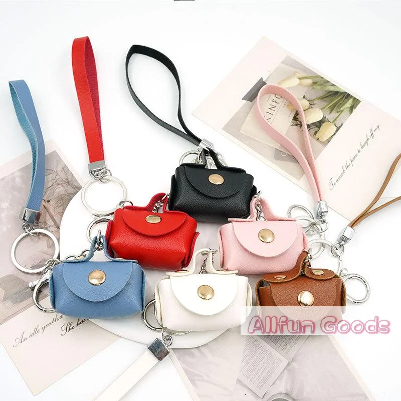 Kawaii Mini Bag Keychain PU Leather Small Handbag Coin Purses Keyring Headphone Bag Women Car Purse Pendant Keyholders Bag Parts