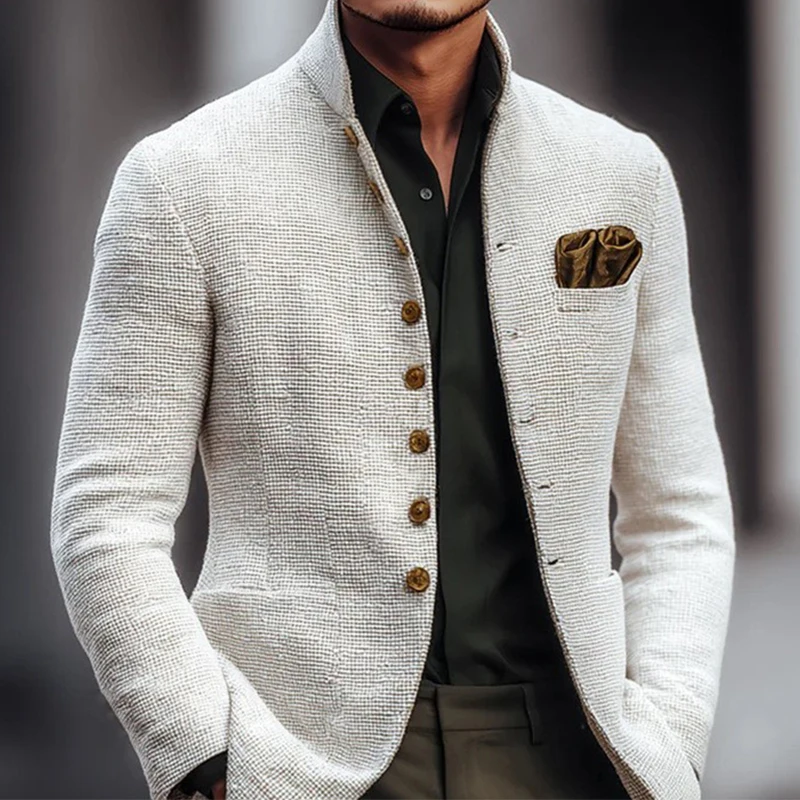 Daily Casual Mens Solid Color Jackets Vintage Button-up Stand Collar Textured Coats Men 2026 Spring Stylish Slim Fit Outerwear