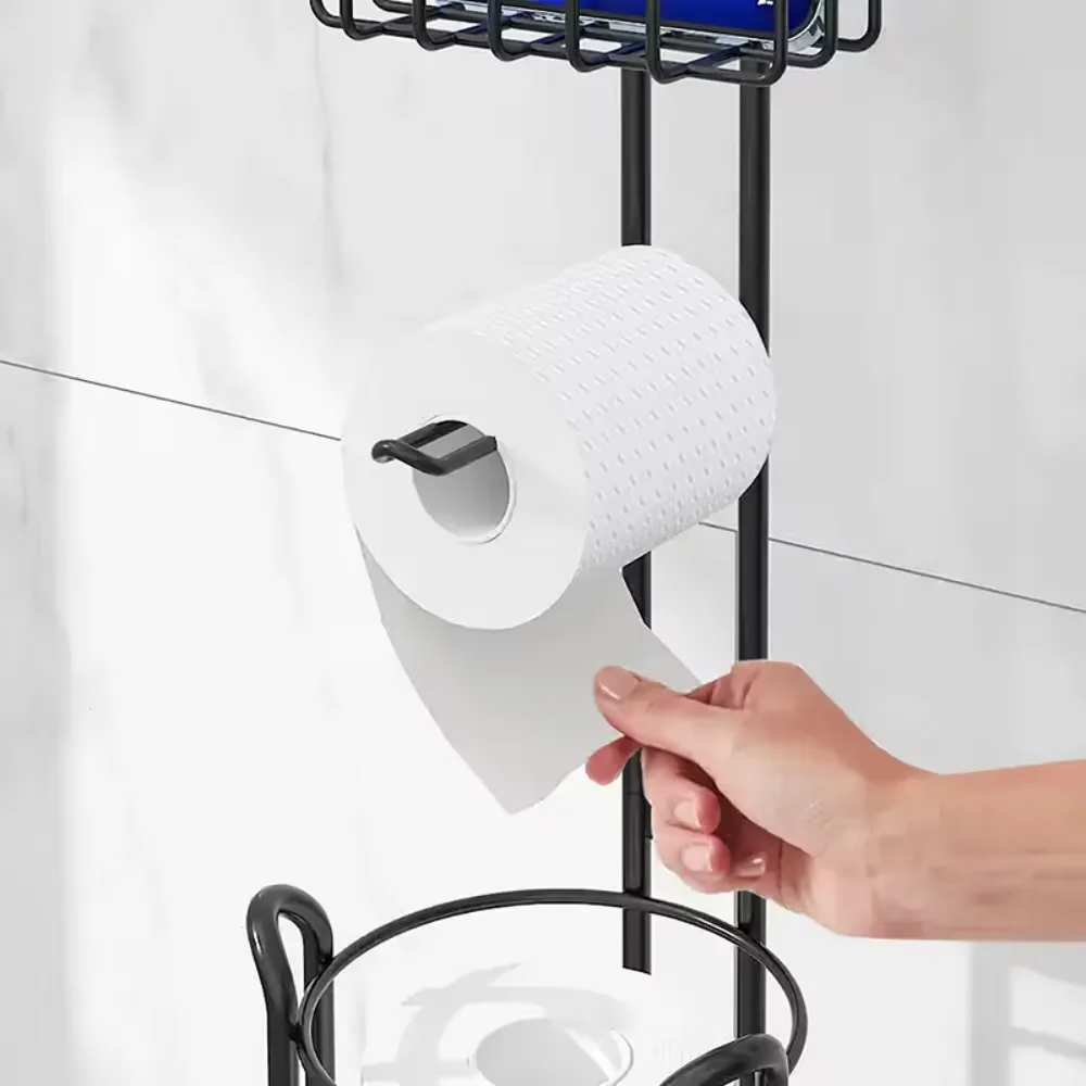 

Black Toilet Paper Holder Stand Stainless Steel Rustproof Tissue Roll Holder Floor Stand Storage for Bathroom