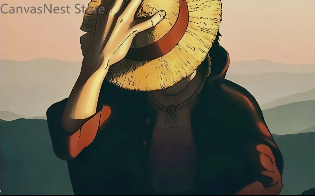 One Piece Monkey D Luffy Canvas Poster, Mysterious Straw Hat Luffy Anime Wall Art for Bedroom and Gaming Room Decor