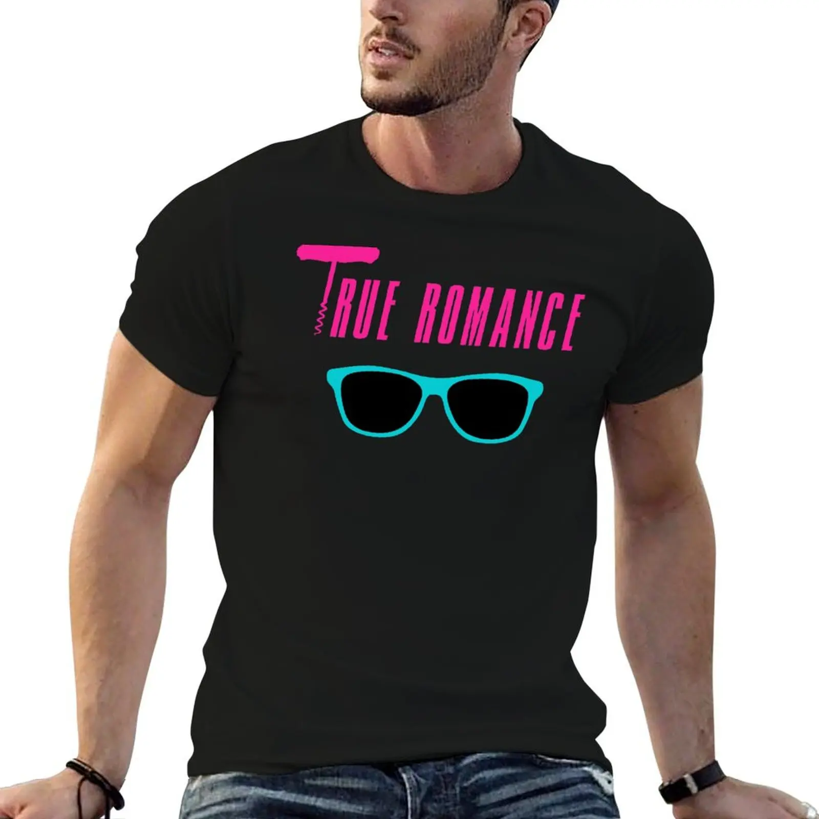 True Romance Corkscrew Sunglasses Minimalist T-Shirt oversized graphic tee man t shirt sports fans mens t shirts