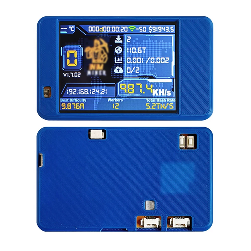 NerdMiner V2 Per Mining Bitcoin – 1060KH/s Con Display TFT 2.8″, ESP32, Modalità Solo Lottery E Pool, Custodia Blu