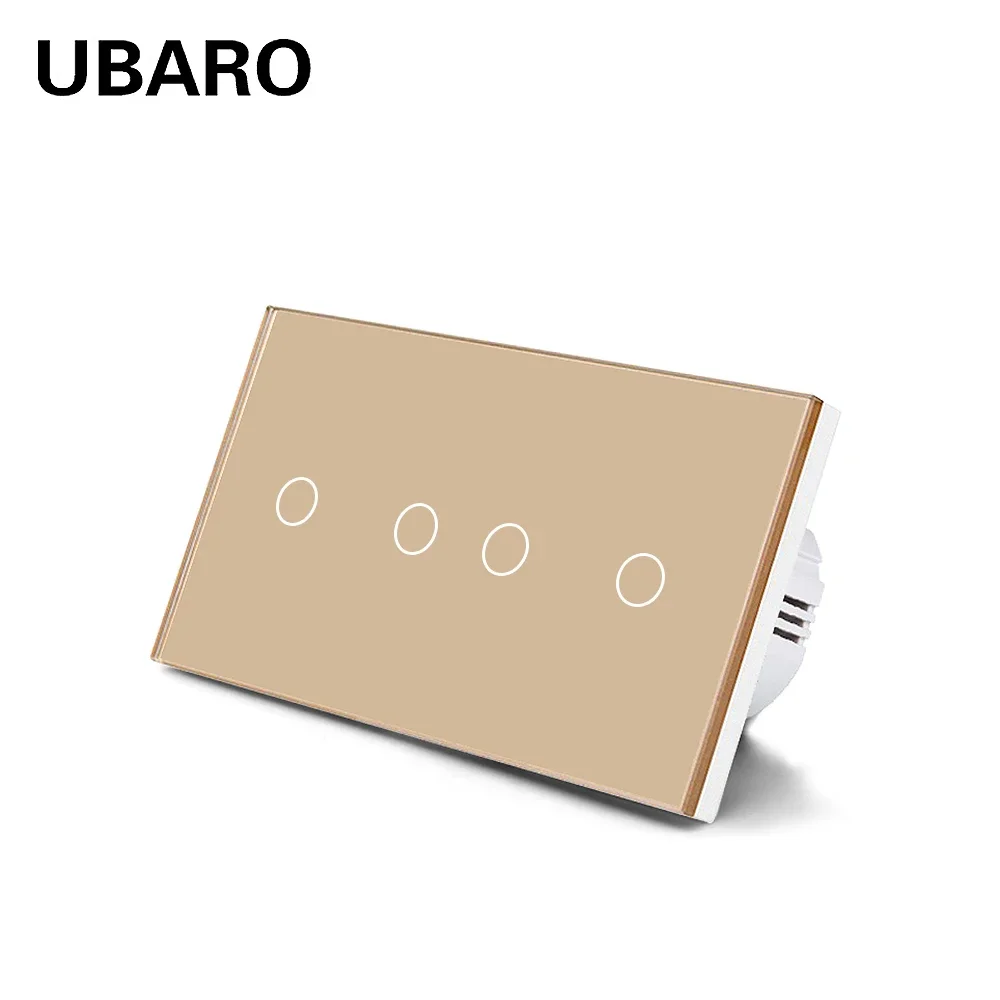 UBARO EU Russia 4 Gang Touch Light Switch With 146mm Tempered Crystal Glass Panel Electrical Interruptor 100-240V Home Appliance