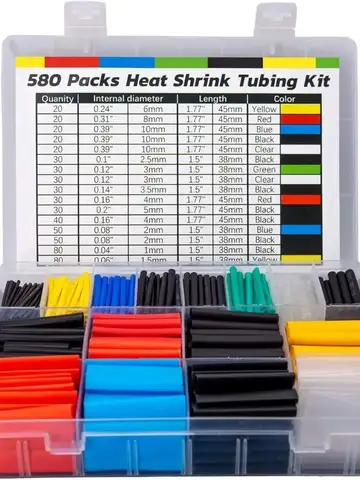 580PCS 2: 1 Cable Shrink Tube Kit Heat Assorted Pack Thermoretractile Insulation Sleeving Cable Wire Shrink Wrapping for DIY