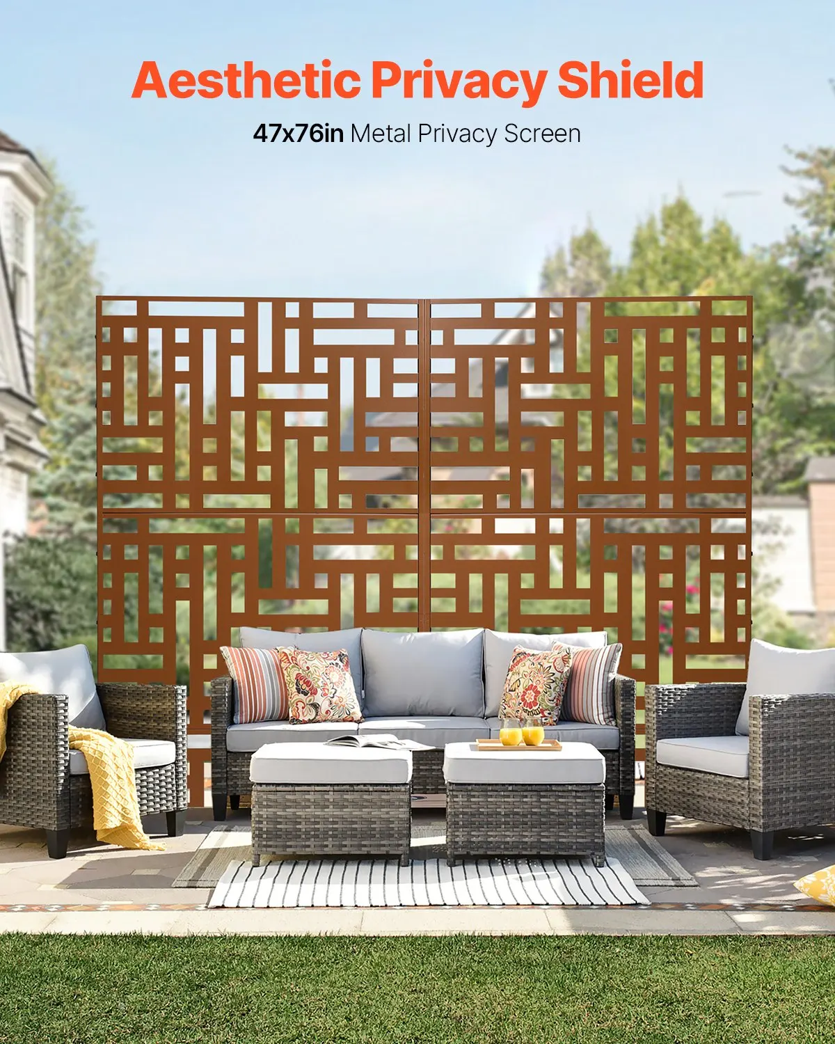 Paravent, 120x50,8x193 cm, écran de protection pour l'extérieur, cloison autoportante, séparateur de pièce avec support, séparateur de pièce décoratif pour balcon, terrasse, intérieur, spa, marron
