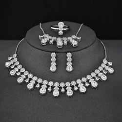 Moonso Luxury Designer Silver Color Jewelry Set for Women Engagement Wedding Anniversary Gift Jewelry E041-R041-S041-X041