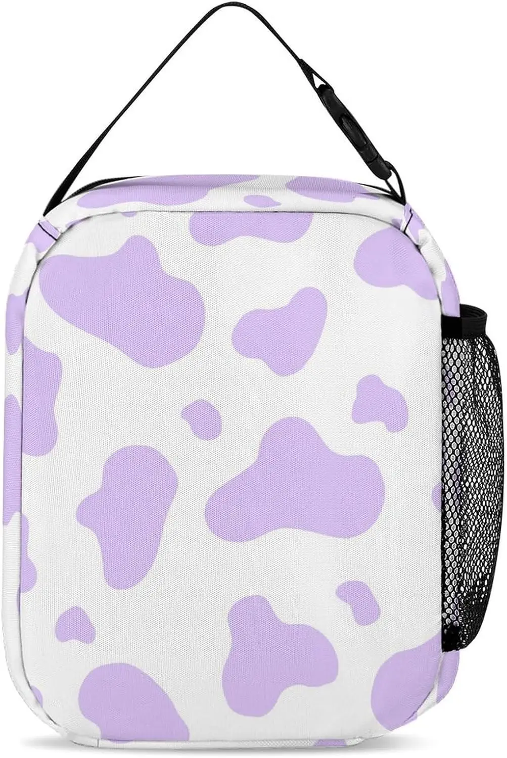 Men Women Adults Cute Cow Print Purple Art Lunch Box Food Bag for Work Office Outdoor Picnic Meal Prep, Multi-Purpose