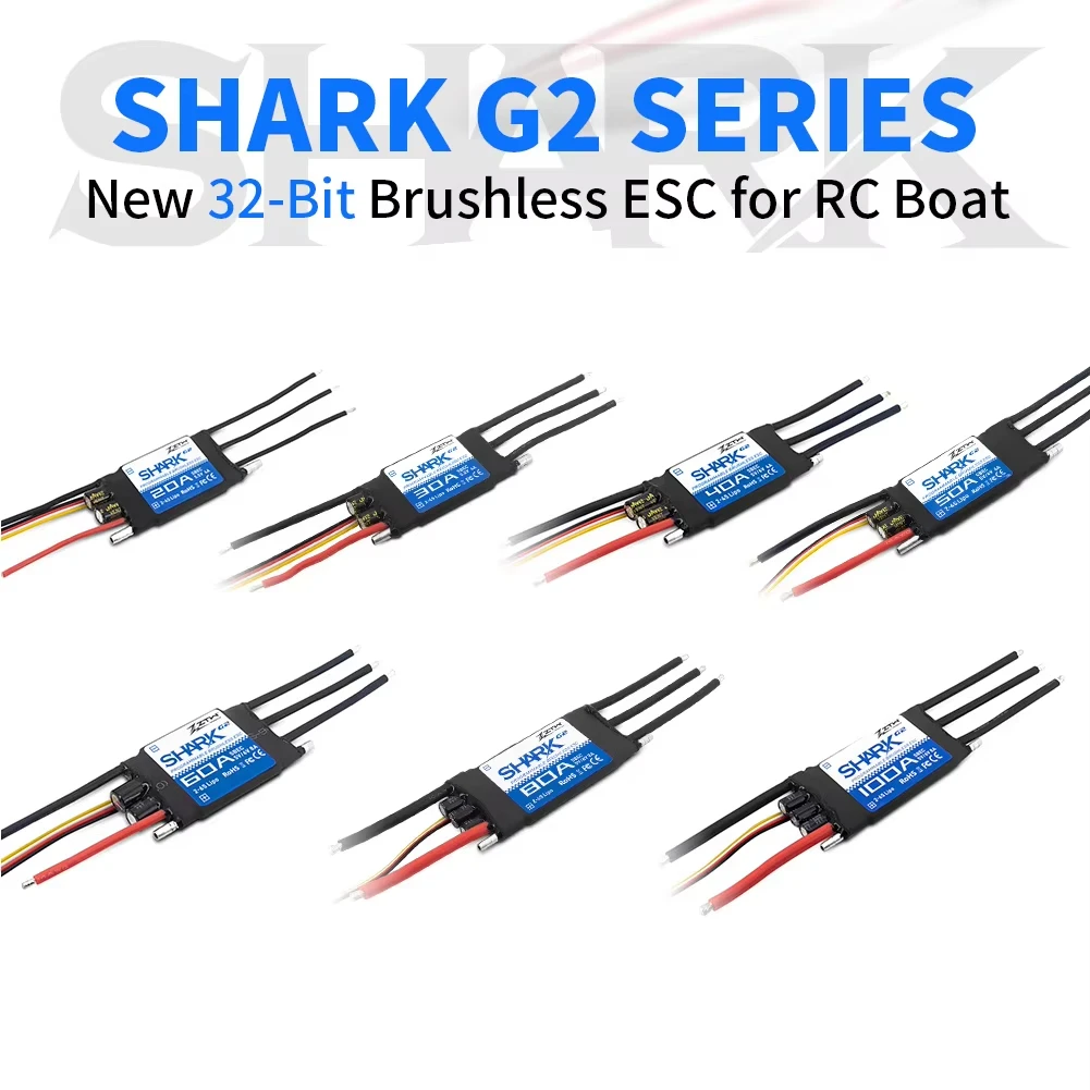 ZTW Shark G2 20A 30A 40A 50A 60A 80A 100A SBEC 5V/6V 8A Controlador de velocidad sin escobillas 32 bits ESC para propulsor submarino de barco RC