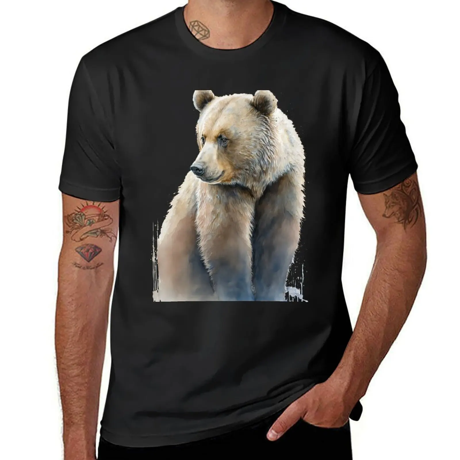 Grizzly Bear Watercolor Painting T-Shirt Short sleeve tee summer clothes oversized t shirt men