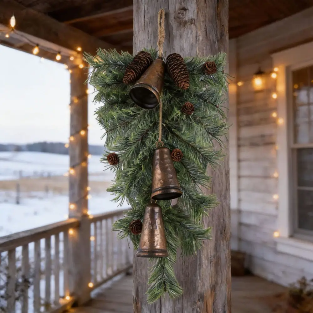 Large Jingle Bell Pine Needle Pendant Ornament Farmhouse Style Christmas Tree Holiday Home Wall Window Decor