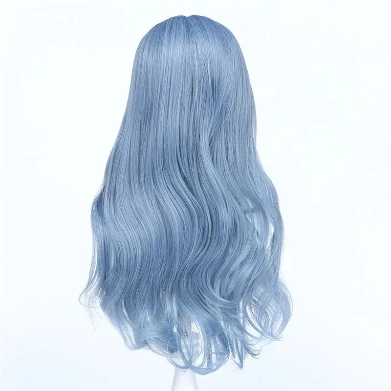 Wave Mixed Haze Blue long Wig for Women Heat Fiber Hair Cosplay Wigs with Bangs