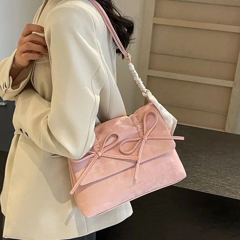 2024 New Underarm All-match Bowknot Large Capacity Wrinkle Crossbody Over-grown-type Commuter Premium Single Shoulder Tote Bag