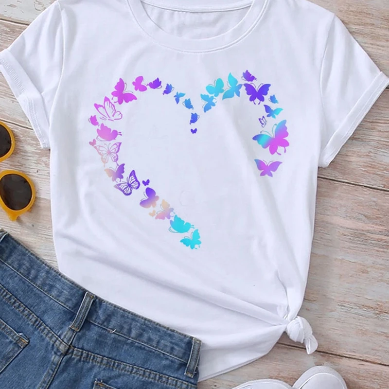 Estate top donna T-Shirt Harajuku Graphic Tees donna manica corta Tshirt vestiti camicetta femminile farfalla fiori stampa T Shirt