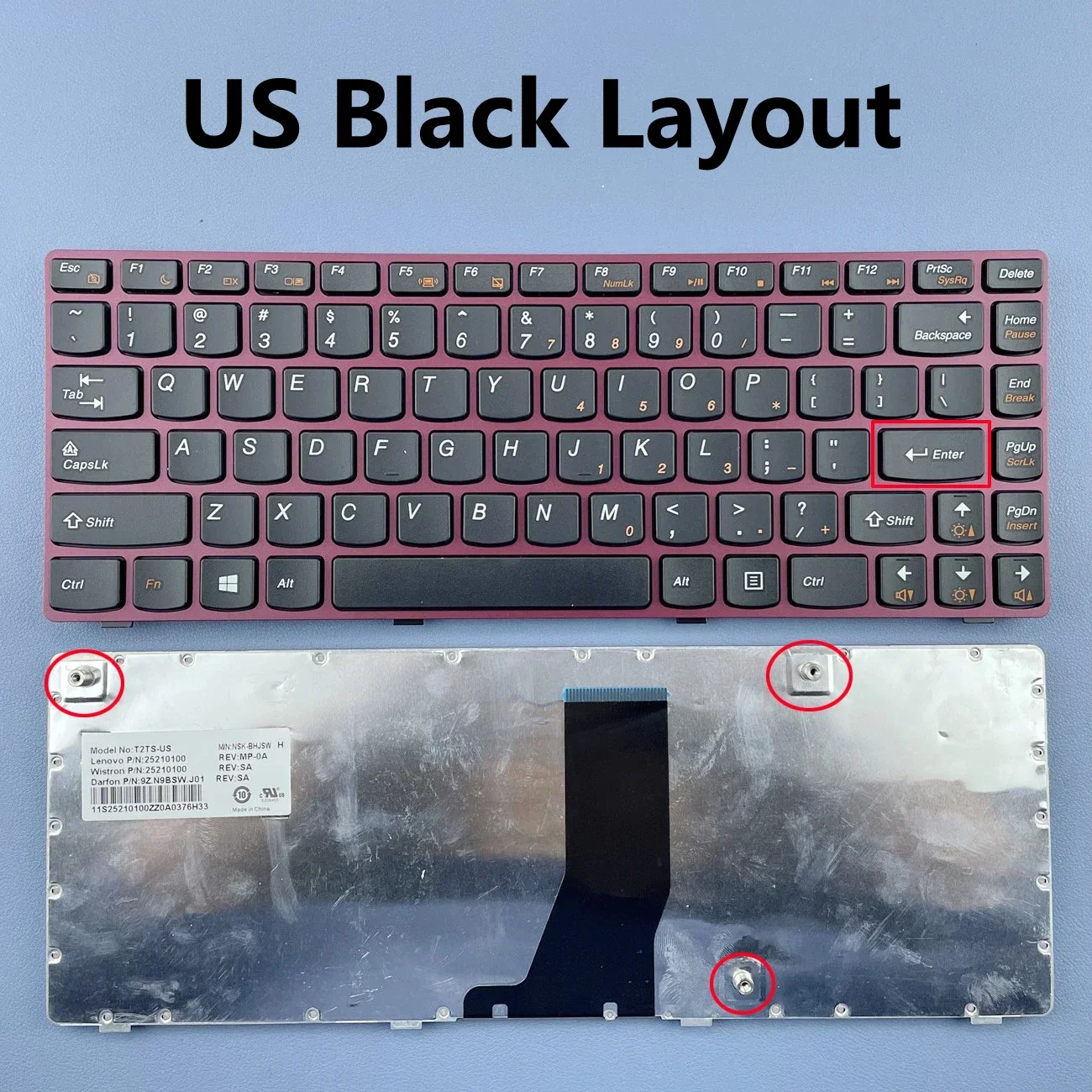 US Laptop Keyboard for Lenovo V480S V380 V380A V380S V485 Series Red Frame US Layout