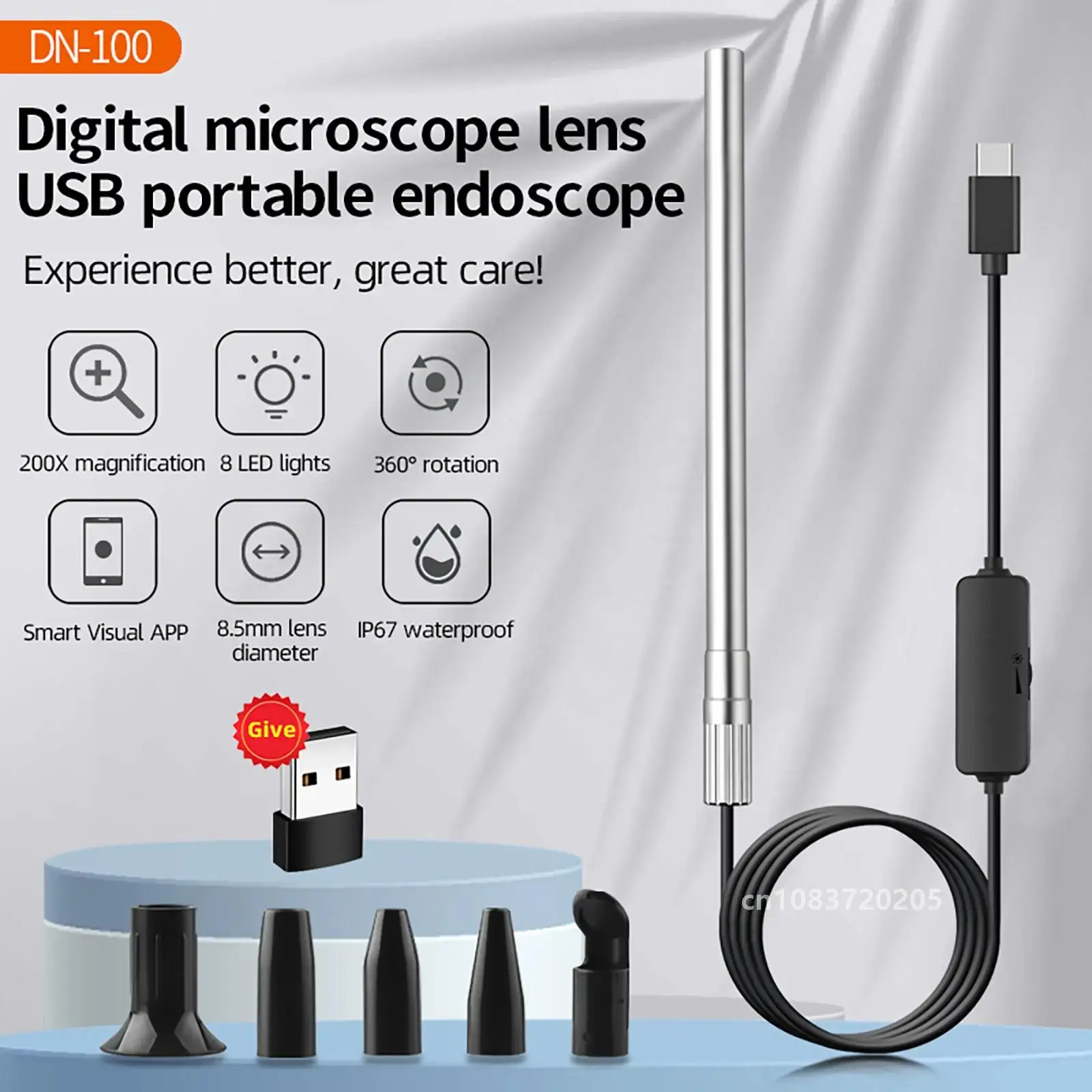 Handheld Digital Microscope Camera 1080P HD USB Inspection Camera 50x-200x Magnification Microscopes With 8 LED For TYPE- C