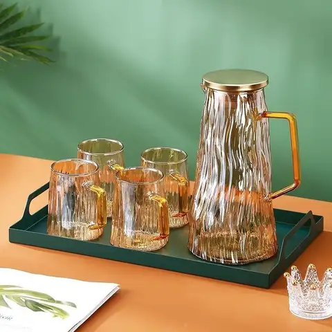 손잡이가 달린 내열성 유리 물 주전자, 차가운 뜨거운 주전자, 대용량 차 주전자, 주스 주전자, 회색 호박색