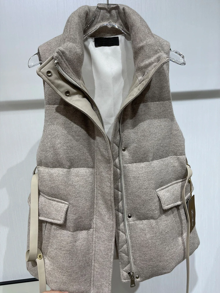 2024 New Women Winter Cashmere Wool Vest Coat Goose Down Jacket Puffer Jackets Thick Female Outwear Coat