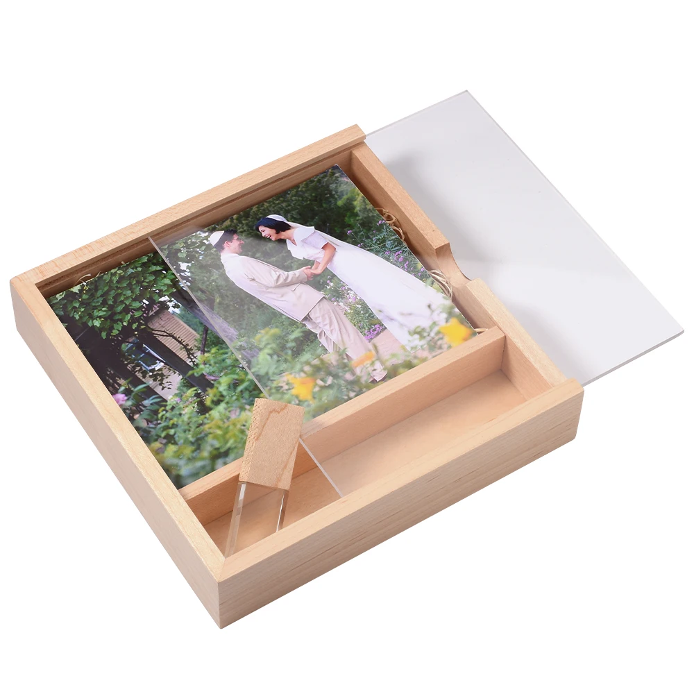 JASTER Wooden Photo Album Box USB 2.0 Flash Drives 128GB Free custom logo Memory Stick 64GB Creative Wedding Gift Pen Drive 32GB