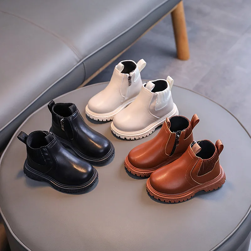 New Baby Spring Autumn Soft-Soled Non-Slip Zipper Short Boots Boys Girls High-Top PU Leather Boots Outdoor Casual Kids Children