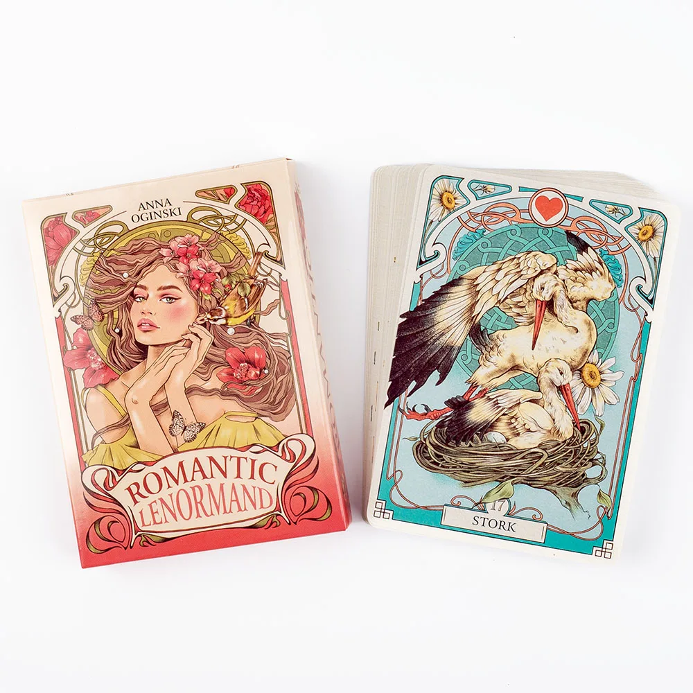 Romantische Lenormand-Orakelkarten, 37 Stück, Deck, 10,2 x 7,2 cm, englische Sicht, Art Nouveau, Blumenmotive für Party-Brettspiele – Detail 6