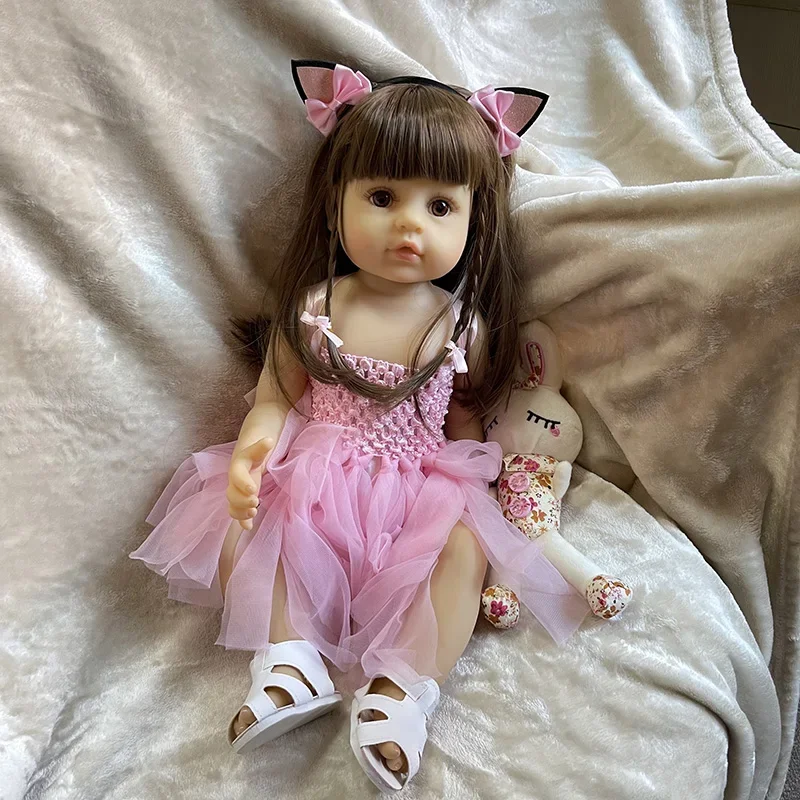 

55cm Bebe Doll Reborn Toddler Girl Pink Princess Baty Toy Very Soft Full Body Silicone Girl Doll Birthday Gift