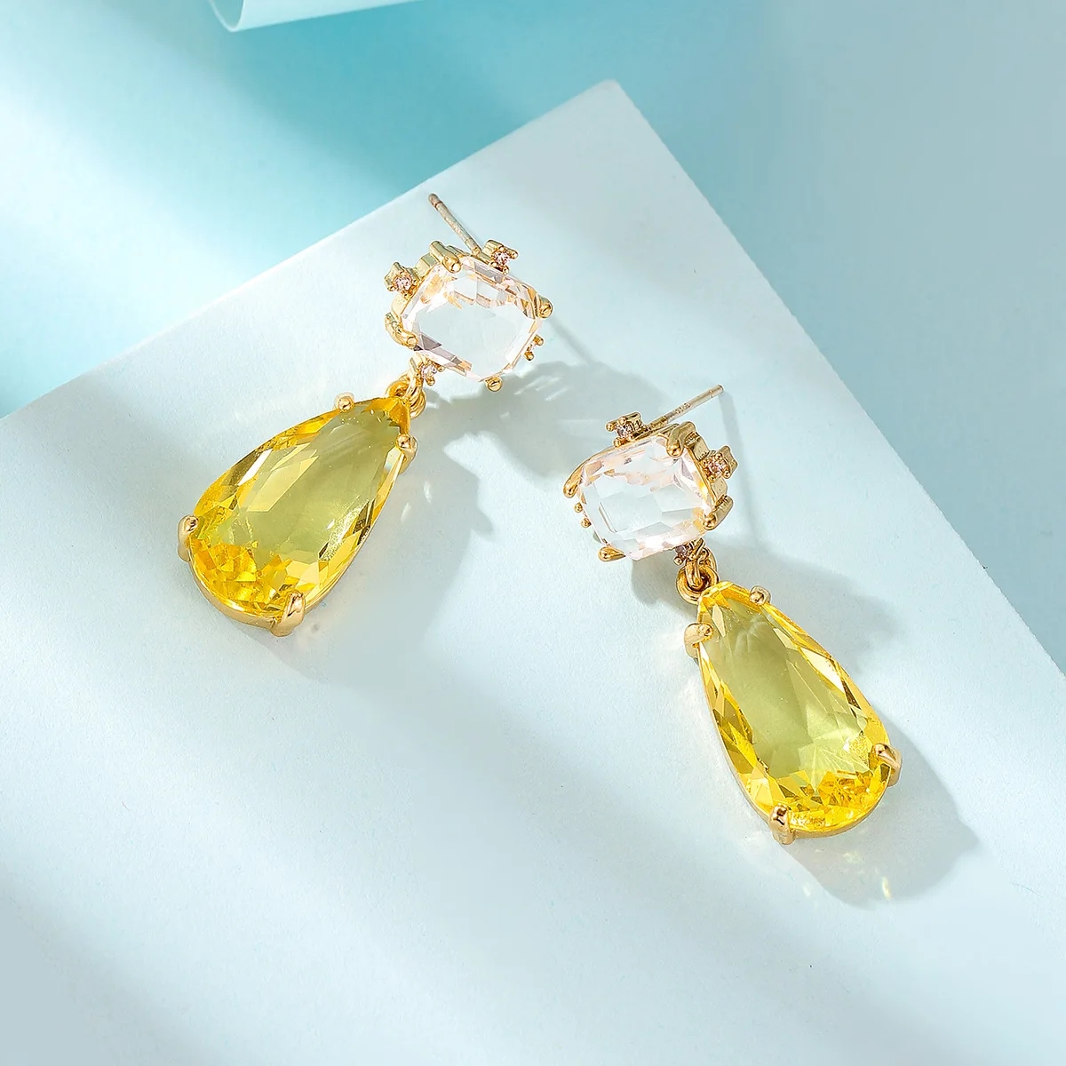 العصرية الكبيرة الوردي قطرة شكل استرخى أقراط للنساء الطازجة مشرق الأصفر قسط كريستال أنثى الزفاف اكسسوارات الحفلات السائبة #2