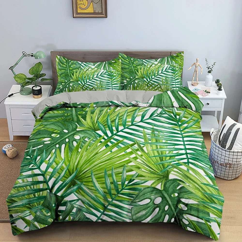 Green Nature Weed Leaves Luxury Bedding Set 2/3Pcs Adult Duvet Cover Set Single Double King Queen Size Polyester Quilt Cover