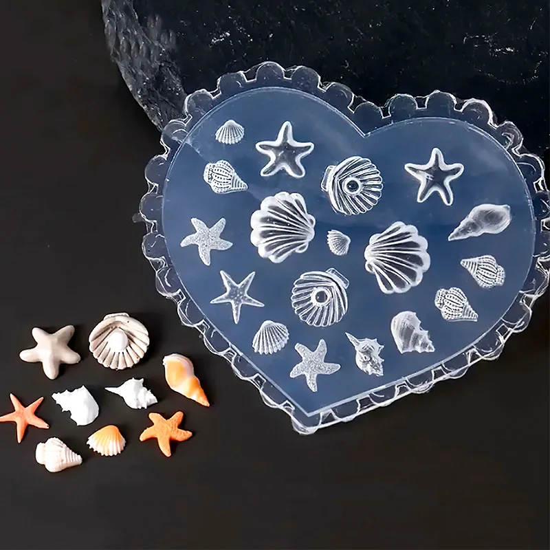 바다 쉘 불가사리 3D 실리콘 네일 금형 장식 여름 해파리 DIY 디자인 매니큐어 템플릿 조각 네일 아트 스텐실 도구