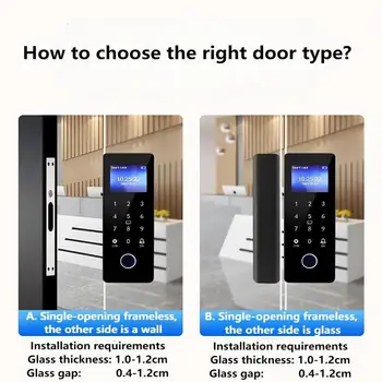 10-12mm thick glass door lock fingerprint + IC card + password support no need to drill hole clip type installation