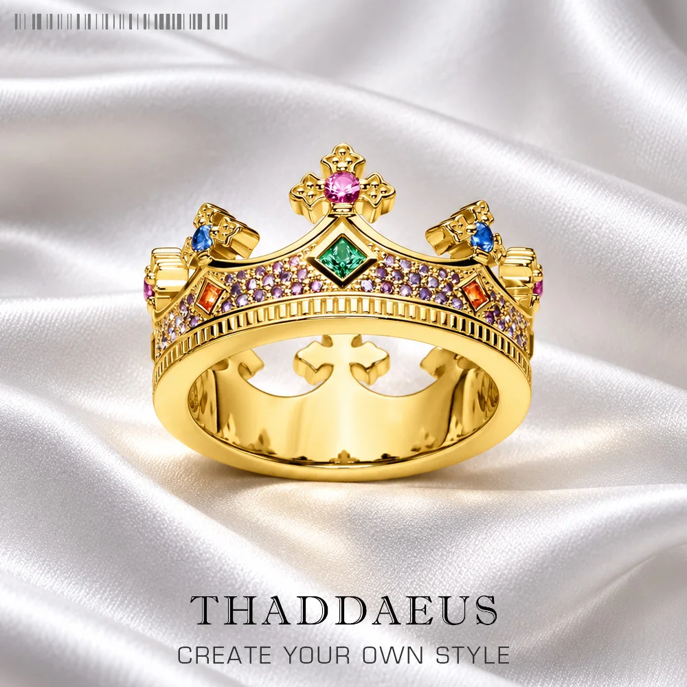 Royal Ring Queen Crown Gold,Europe Style Pure 925 Sterling Silver Fine Jewerly For Women Summer Brand New Majestic Design Gift