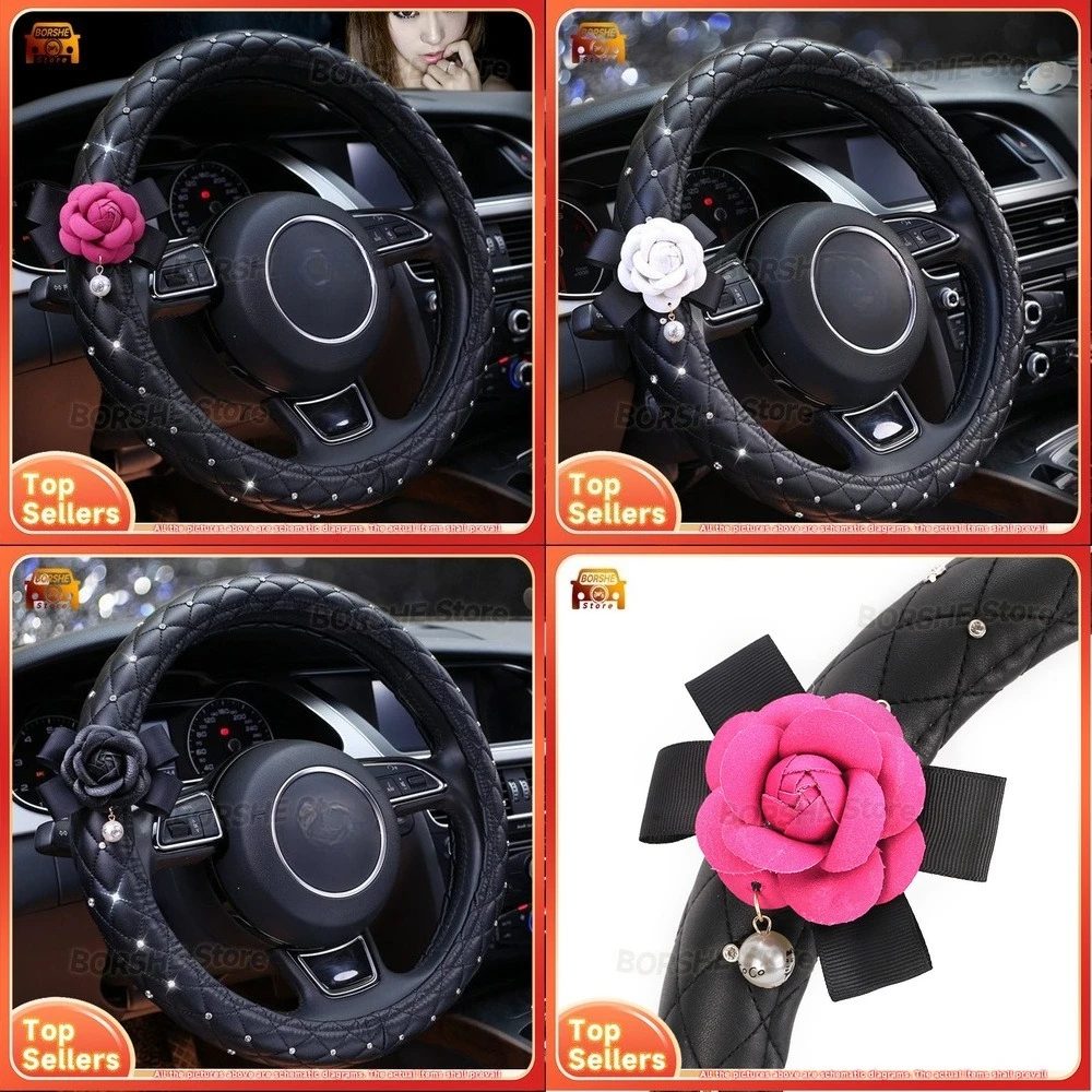 

2026 Suitable for Universal Car Models Diamond Stud Camellia Steering Wheel Cover Winter Warm Soft Interior Accessory for Men