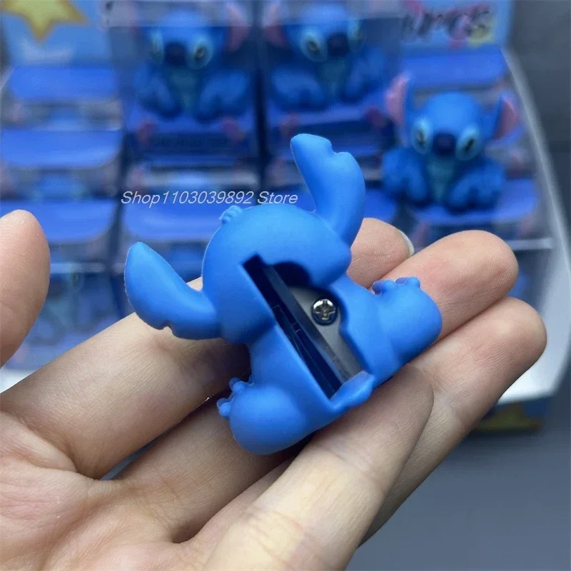 Disney lilo & stitch apontador de lápis estudante bonito dos desenhos animados silicone em forma de cruz apontador de lápis papelaria das crianças
