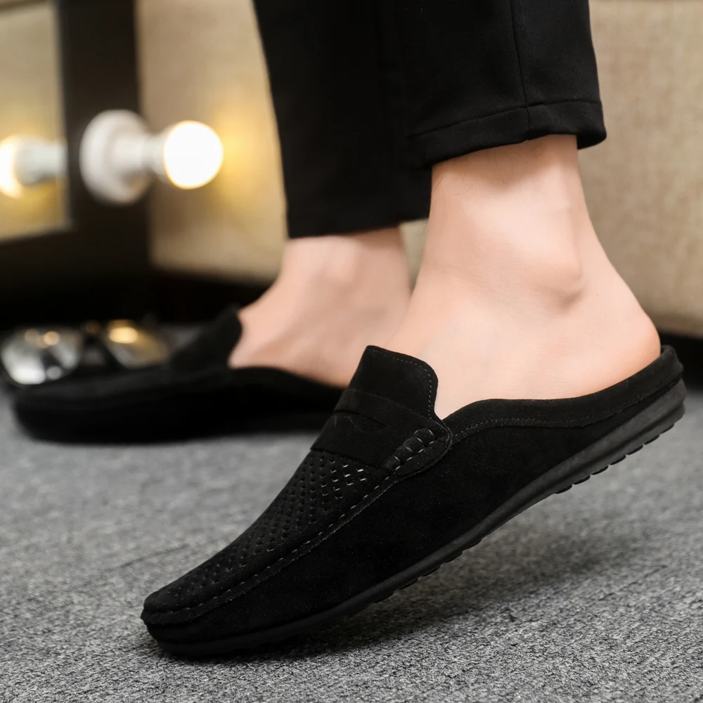 Hollow Out Mules Half Loafers Slippers Men Man Summer Slip On Sneakers Large Size 45 46 Open Back Casual Shoes Slides Sandals