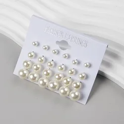 12 Pairs of Large and Small Beige High-End Simple Artificial Pearl Combination Earring Set