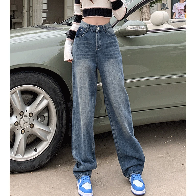 Women Jeans Casual Straight Jeans High Waist Wide Leg Spring and summer Baggy Wide Leg Jeans Straight Leg Dragging Loose Simple