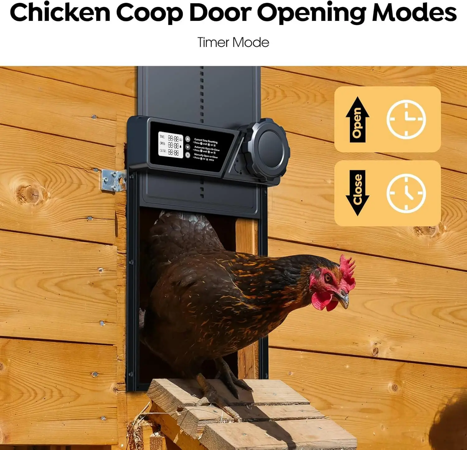 大型鶏小屋ドア、LCDディスプレイ、単三電池式タイマー設定付き - 使いやすい自動鶏とアヒル小屋ドア