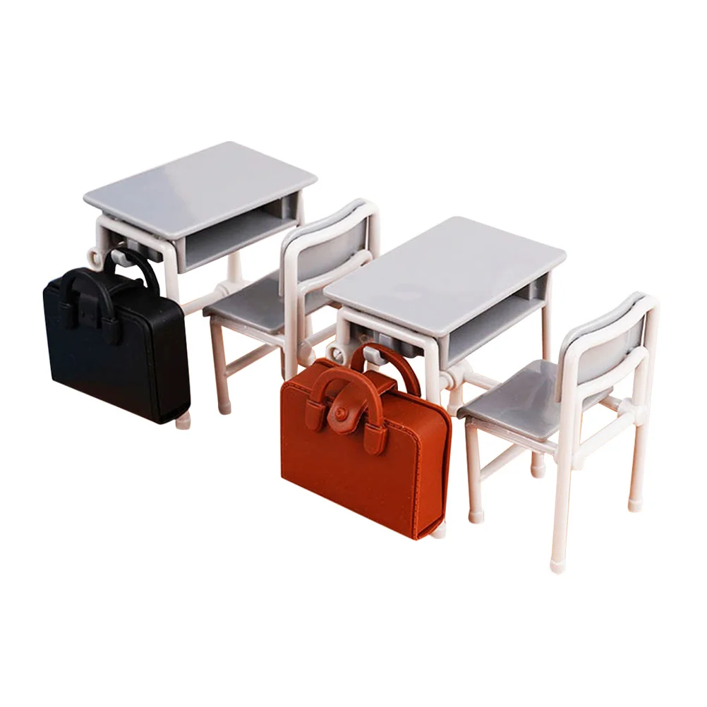 

2 set Miniature Desk Chair Set Realistic Classroom Tiny Furniture For Dollhouse Decor Backpack Included School Simulation Mini