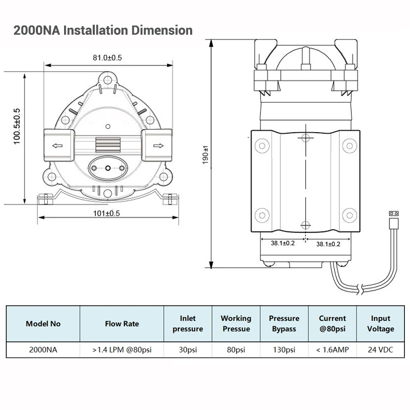 RO Booster Pump 2000NA for Reverse Osmosis System and Water Filter Pressure Increase