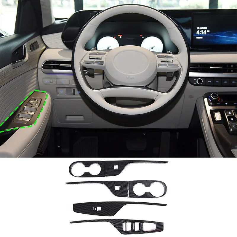 

For Hyundai Palisade 2019-24 ABS carbon fiber Car Window Lift Glass Switch Buttons pad frame Cover Trim Sticker Car Accessories