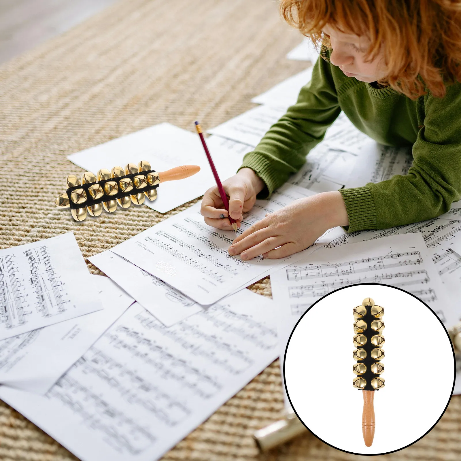 

Рождественский колокольчик-сани из натурального бука с деревянной ручкой, музыкальный перкуссионный инструмент, погремушка для праздников