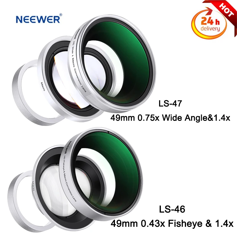 

NEEWER LS-47 49mm 0.75x Wide Angle&1.4x/LS-46 49mm 0.43x Fisheye & 1.4x Macro Additional Lens for Fujifilm X100 Series Cameras