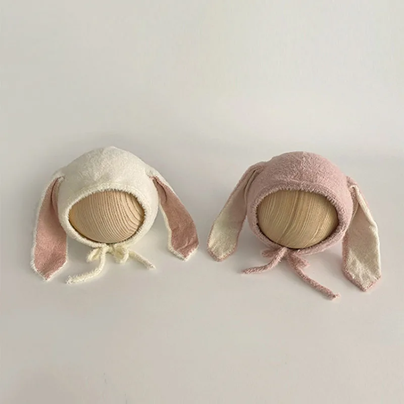 Bonnet en peluche pour bébé avec oreilles de lapin, bonnet pour enfants, optique réglable, bonnet chaud pour enfants, bonnet pour filles, accessoires pour bébé, hiver