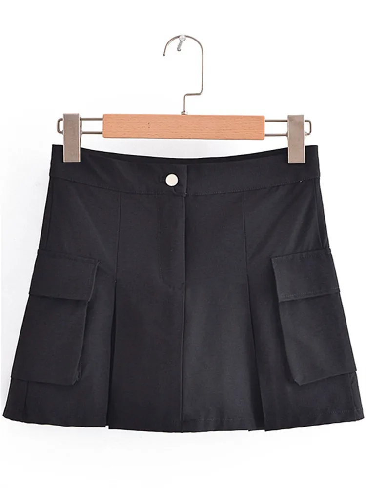 Women's Skirt Paneled Multi-Pocket Skirt Simple Style With Large Pockets On Both Sides ＆ Lined Anti-Exposure Micro-Elastic Skirt