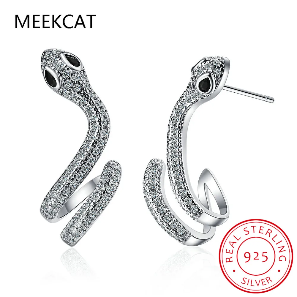 Punk Genuine 100% 925 Sterling Silver Long Bohemian Snake Stud Earrings for Fashion Women Party Animal Jewelry Gift 2021