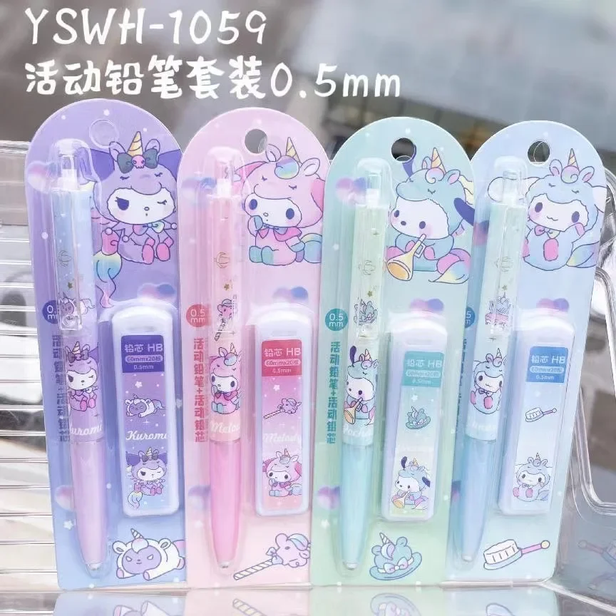 2Pcs/Set Unicorn Sanrio Mymelody Kuromi Cinnamoroll Pochacco Cartoon Mechanical Pencil 0.5 New Pencil Refills Automatic Pencils