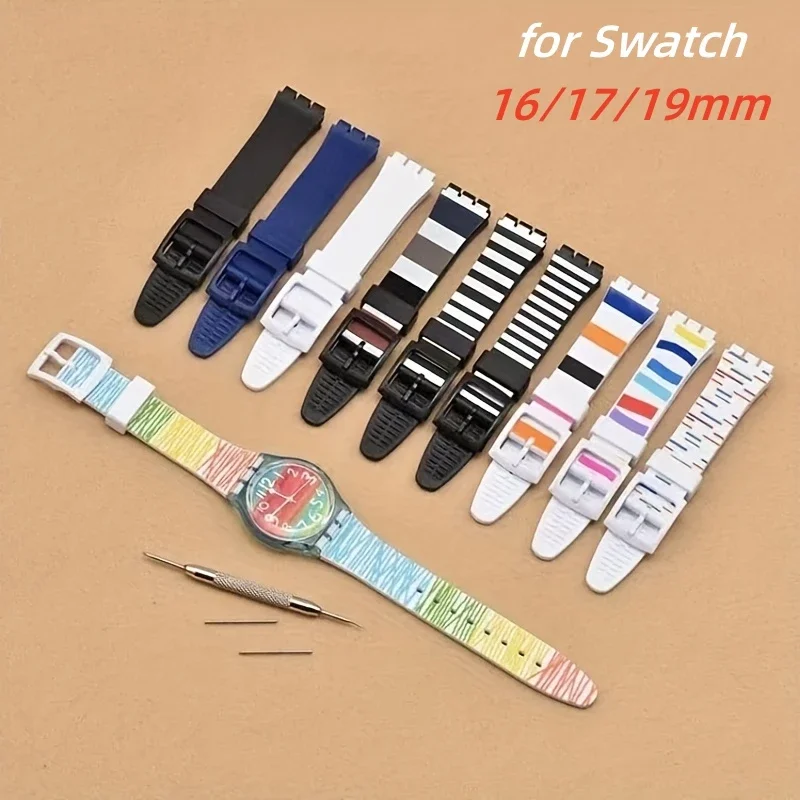 16mm 17mm 19mm Rubber Strap for Swatch Watch Band  Soft Jelly Colorful Waterproof Sport Replacement Wrist Bracelet Accessories